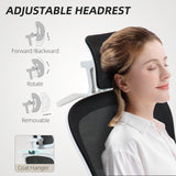Mesh Office Chair, Ergonomic Desk Chair with Flip-up Armrest, Rotatable Headrest, Adjustable Lumbar Support