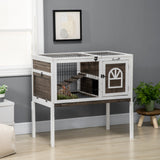 Rabbit Hutch Dual-Height Design Bunny House with Run Slide-Out Tray White and