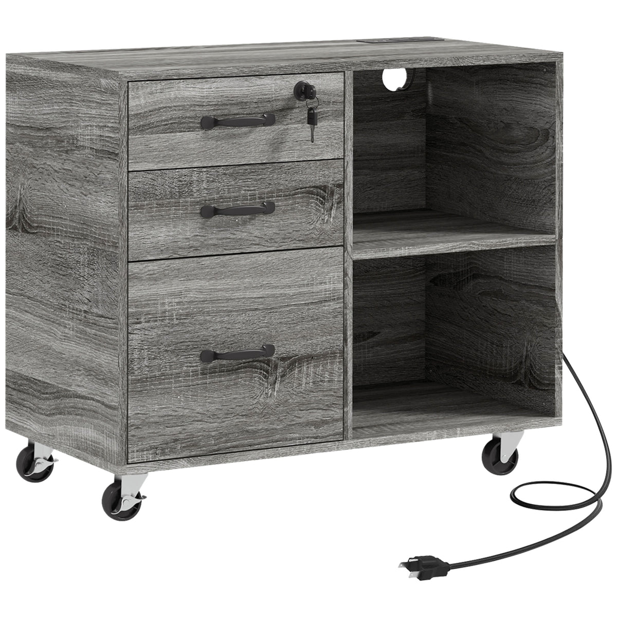 Mobile Printer Stand with Charging Station USB Ports Locking Filing Cabinet for A4 Letter Size