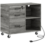 Mobile Printer Stand with Charging Station USB Ports Locking Filing Cabinet for A4 Letter Size
