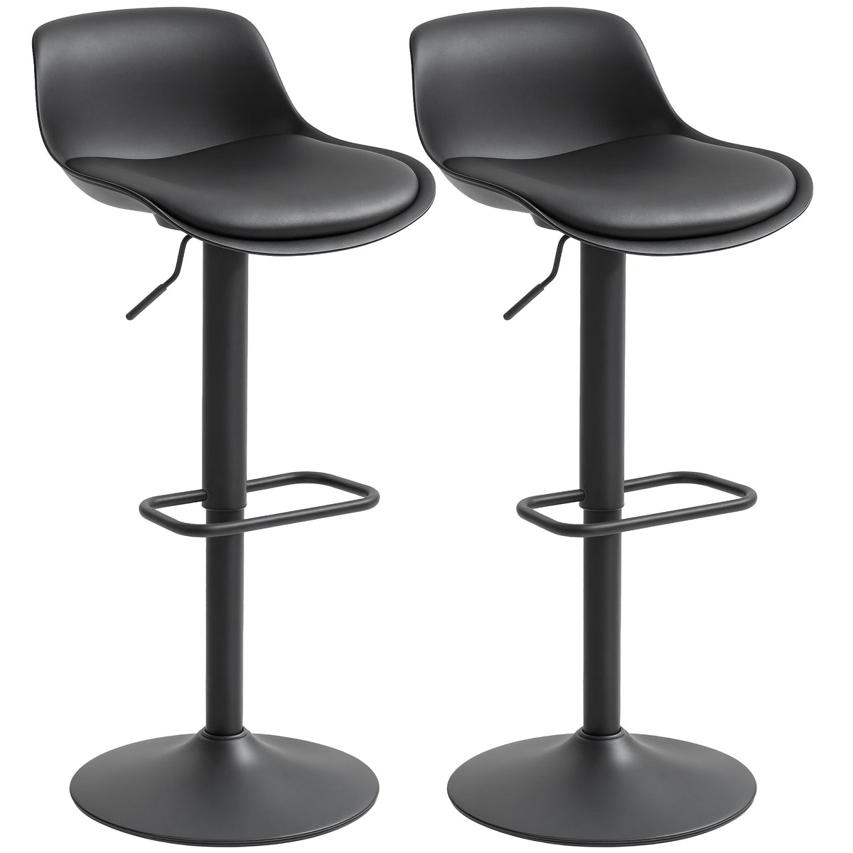 Counter Height Bar Stools Set of 2, Streamlined Bar Chairs with Adjustable Height and Swivel PU Leather Seat