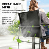 7 Pieces Outdoor Dining Set for 6, Glass Patio Table and Chairs with Decorative Armrests, All Weather Mesh