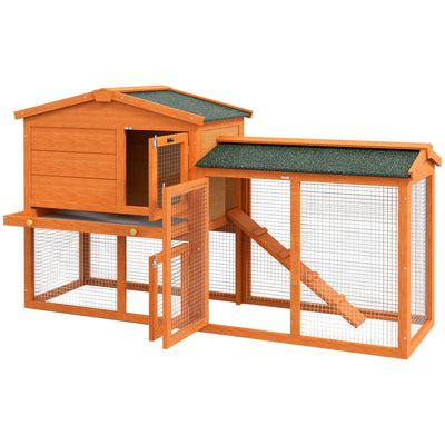 Two-Level Rabbit Hutch Small Animal House Pet Bunny Cage Home w/ Outdoor Run Water & UV Resistant Roof Access Ramp