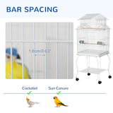 Grande cage à oiseaux roulante en acier 53,9'' Maison à oiseaux avec support roulant amovible, Étagère de rangement, Perchoir en bois