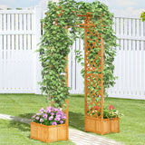 7.7FT Garden Arch with 2 Foldable Planter Boxes, Outdoor Wooden Trellis Arbor for Ceremony Party Weddings