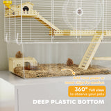 Hamster Cage with Deep Bottom, Wooden Ramp, Bathroom and Exercise Wheel for Hamster and Gerbil