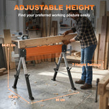 Saw Horses 2 Pack, Folding Heavy Duty Sawhorses with Adjustable Height and 2x6 Bracket