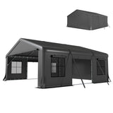 20' x 20' Heavy Duty Carport, Portable Garage Car Canopy Tent Shelter with 3 Roll-up Doors, 4 Windows