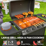 4+1 Burner Propane Gas BBQ Grill, Side Table, Shelf, Spice Rack, Wheels