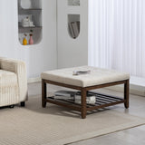 Ottoman Coffee Table, 32 Inch Square Footrest Ottoman with Storage, Linen Upholstered Tufted Footstool