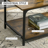Industrial Coffee Table with Storage Shelf, 2-tier Center Table for Living Room
