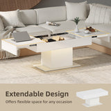 Extendable Coffee Table with LED Lights, Modern High Gloss Center Table with Hidden Storage for Living Room