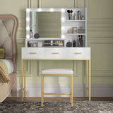 Illuminated Dressing Table, 3 Drawers and Storage Shelves for Bedroom