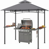 8' x 5' BBQ Grill Gazebo Tent with Double Tiered Canopy for Outdoor Sun Shade
