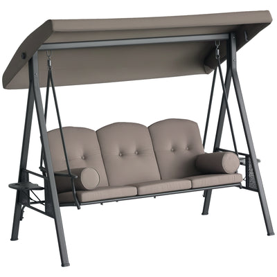 3 Seater Porch Swing Heavy Duty Outdoor Swing Chair Outdoor Lounge Hammock Cushioned Seat W/ Tilt Canopy