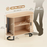 Sideboard Buffet Cabinet with Curved Tambour Doors, Thick Tabletop and Arc Metal Legs