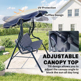 Outdoor Porch Swing with Adjustable Canopy, 3-Seater Patio Swing Chair with Cushion