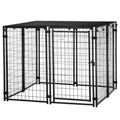 Outdoor Dog Kennel, Lockable Pet Playpen Crate with Top Cover
