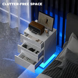 Modern LED Nightstand Bedside Table with Adjustable Colour Lighting & 3 Drawers