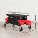 Rolling Garage Stool with Wheels, 300 LBS Capacity Padded Mechanic Stool with Tool Trays Storage