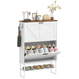Narrow Shoe Storage Cabinet with 2 Flip Drawers, Slim Shoe Cabinet for 15-20 Pairs