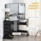 Corner Vanity Desk with Mirror, Makeup Vanity Table with 5 Drawers and Open Shelves, Dressing Table with 3-piece Mirror for Bedroom