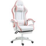 Computer Gaming Chair, PU Leather Office Desk Chair with Footrest, Swivel Wheels, 135° Reclining Back