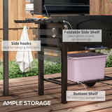 Charcoal Smoker Adjustable Height, Folding Shelves, and Wheels