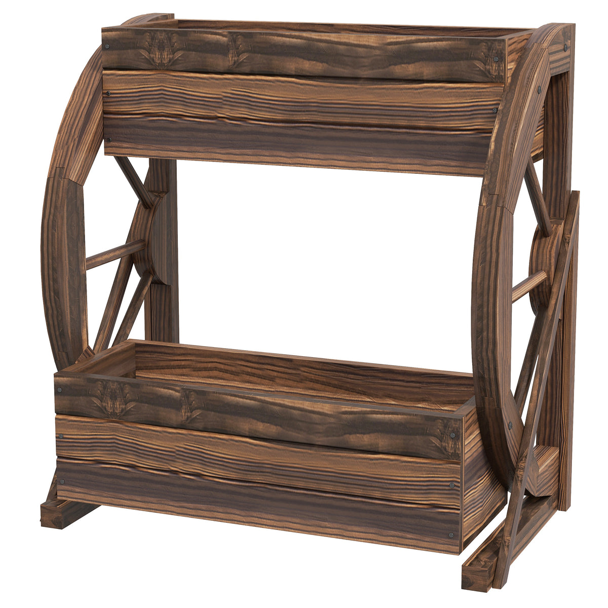 Wooden Wagon Planter Box, 2-Tier Raised Garden Bed