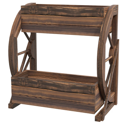 Wooden Wagon Planter Box, 2-Tier Raised Garden Bed