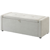 Storage Ottoman Bench, Linen-Look Fabric Upholstered Ottoman with Storage, Wide Padded Seat