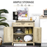 Armoire de cuisine de style ferme, buffet-bahut avec 2 portes coulissantes rustiques et un tiroir