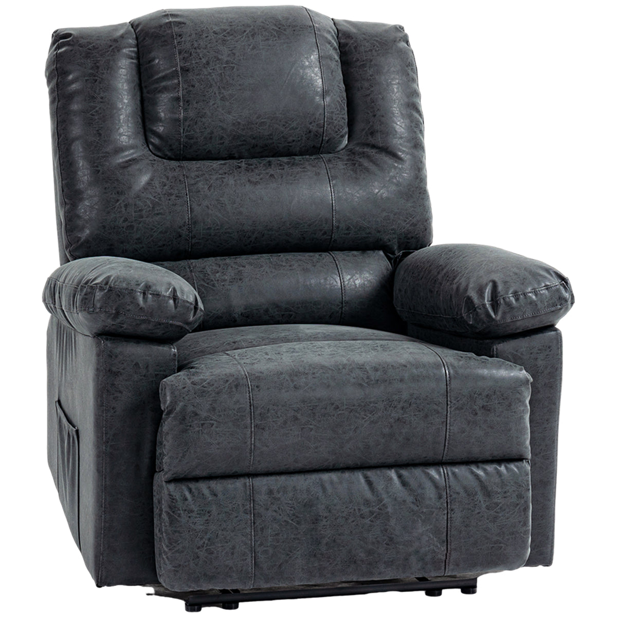 Fauteuil inclinable en similicuir PU, fauteuil inclinable manuel pour salon avec repose-pieds, 2 poches latérales et cadre en acier