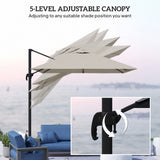 8 FT Aluminium Cantilever Patio Umbrella with 360° Rotation, Crank and Tilt for Garden