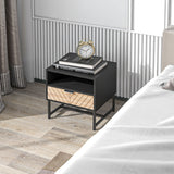 Modern Bedside Table with Drawer, Nightstand with Storage Shelf