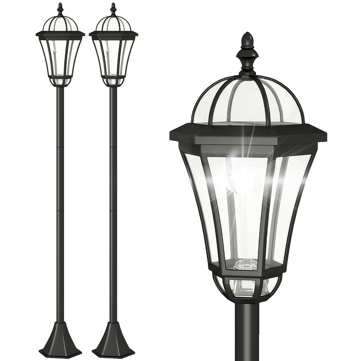 2 Piece LED Garden Lights Lamp Post Solar Powered Auto Switch Outdoor Lantern Patio Pathway Walkway Water-Resist 6 Hours