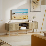 Meuble télé pour téléviseur 65 po, centre de divertissement avec étagères ajustables et pieds en bois de pin pour salon