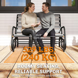2 Person Outdoor Glider Bench, Patio Glider Loveseat with Faux Wood Slatted Seat and Back, Steel Frame