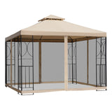 10x10ft Patio Gazebo, Yard Sun Shade Steel Frame w/ Mosquito Netting and Storage Tray