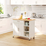 Wooden Rolling Kitchen Island on 360° Swivel Wheels Dining Cart with Drawer