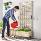 Wooden Planter with Trellis, Raised Garden Bed with Wheels, Nature Wood