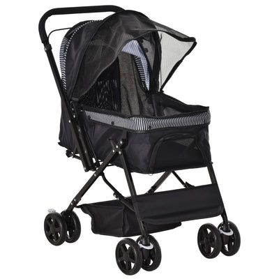 Foldable Cat Dog Travel Carriage, 4 Wheels Pet Stroller with EVA Wheel Brake, 3-stage Canopy, Mesh Window Door