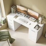 140 cm Computer Desk with Adjustable Shelf Home Office Desk with Drawers and Cabinet White Wood Grain