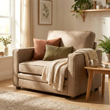 Accent Chair, Velvet-feel Fabric Armchair with Wide Seat, Solid Wood legs