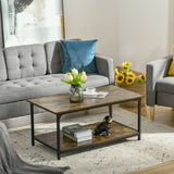 Industrial Coffee Table with Storage Shelf, 2-tier Center Table for Living Room