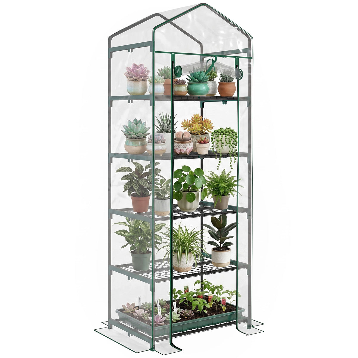 5 Tier Mini Greenhouse, Portable Outdoor Flower Stand with Shelf Clips, Indoor Greenhouse with Steel Frame, 27.25