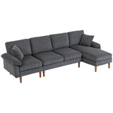 L-Shape Sofa, Pillows and Wooden Legs for Living Room