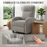 Corduroy Home Theater Seating, Push Back Recliner Chair with Padded Seat for Living Room