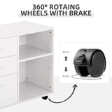 Modern Lateral Filing Cabinet, 3 Drawer File Cabinet for Letter and A4 Size Documents, Mobile, Printer Stand with Open Shelves, Rolling Wheels