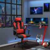 Chaise de bureau pivotante en similicuir, style course, dossier haut, avec support lombaire et coussin pour le gaming ou le travail